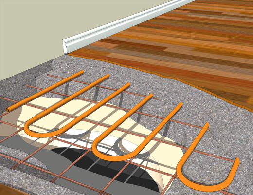 Wet underfloor heating installation